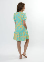 Louisa Short Sleeve Dress - Large Bamboo Green/Tan