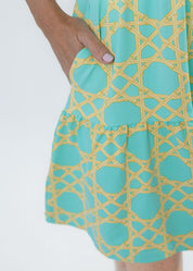 Louisa Short Sleeve Dress - Large Bamboo Green/Tan