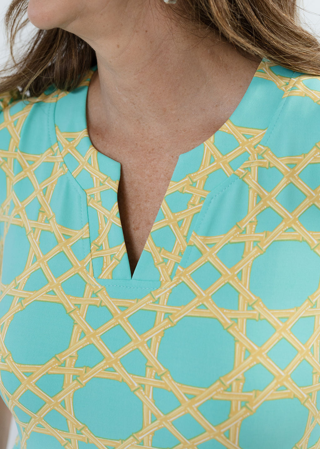 Louisa Short Sleeve Dress - Large Bamboo Green/Tan