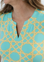 Louisa Short Sleeve Dress - Large Bamboo Green/Tan