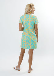 Lucille Short Sleeve Dress - Large Bamboo Green/Tan