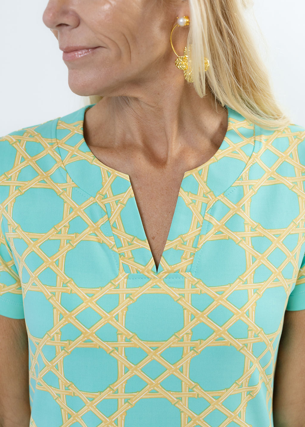 Lucille Short Sleeve Dress - Large Bamboo Green/Tan