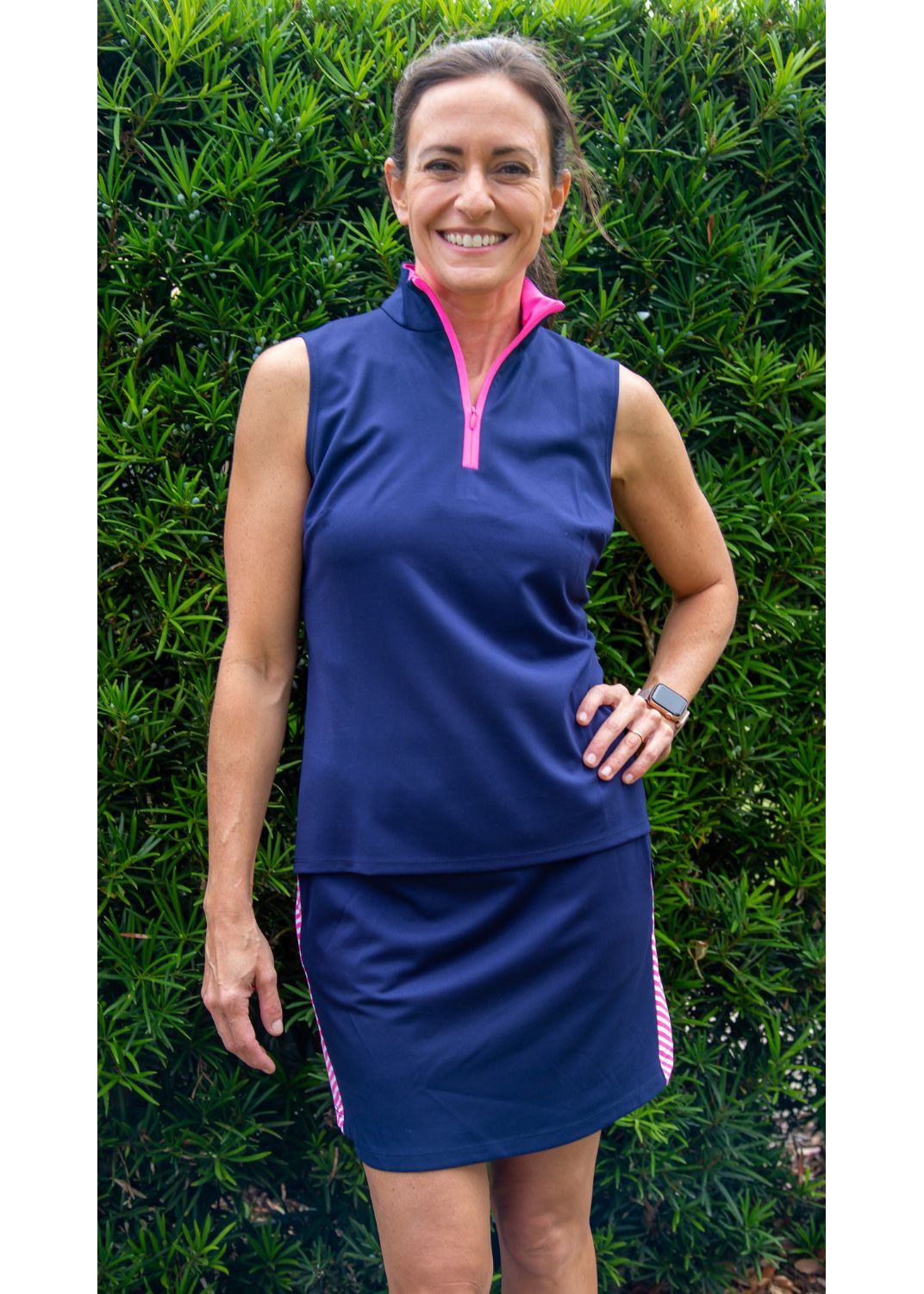 Britt Sleeveless Top - Navy/Neon Pink - FINAL SALE