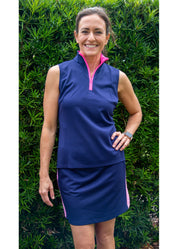 Britt Sleeveless Top - Navy/Neon Pink - FINAL SALE