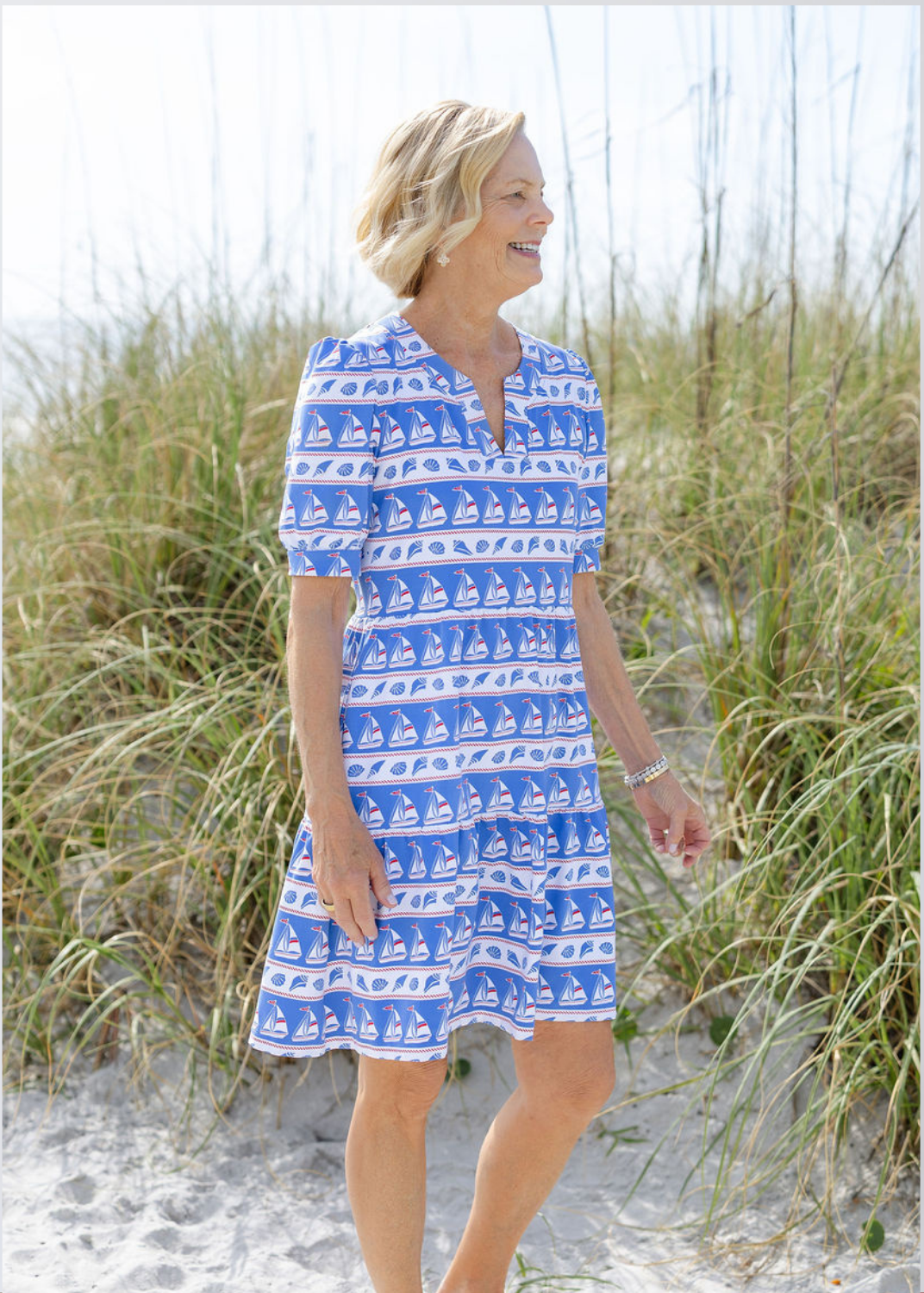 Louisa Short Sleeve Dress - Sailboats & Shells