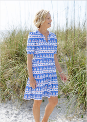 Louisa Short Sleeve Dress - Sailboats & Shells