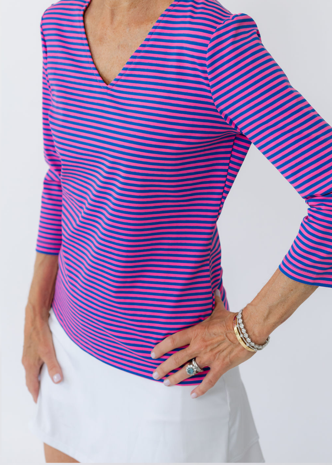 V Crew Tee - Juicy Stripe Pink/Blue - FINAL SALE