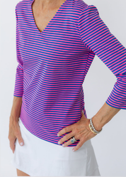 V Crew Tee - Juicy Stripe Pink/Blue - FINAL SALE