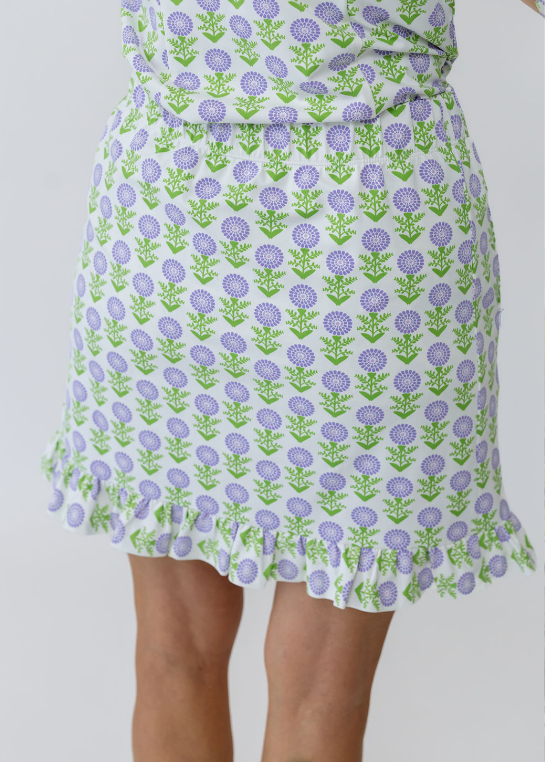 Country Club Skort with Ruffle 17 inch - Tiny Zinnias Lavendar - FINAL SALE