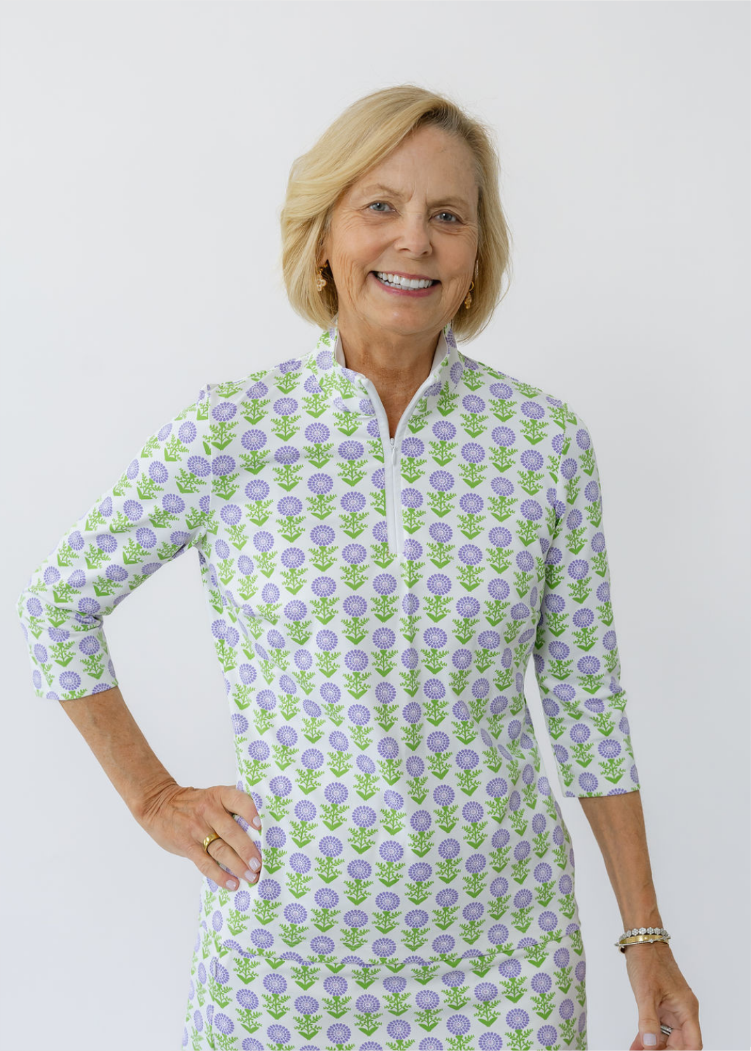 Britt 3/4 Sleeve Top - Tiny Zinnias Lavender - FINAL SALE