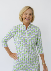 Britt 3/4 Sleeve Top - Tiny Zinnias Lavender - FINAL SALE