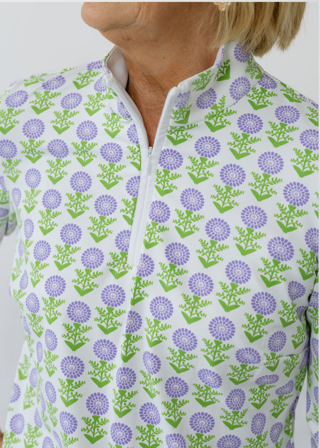 Britt 3/4 Sleeve Top - Tiny Zinnias Lavender - FINAL SALE