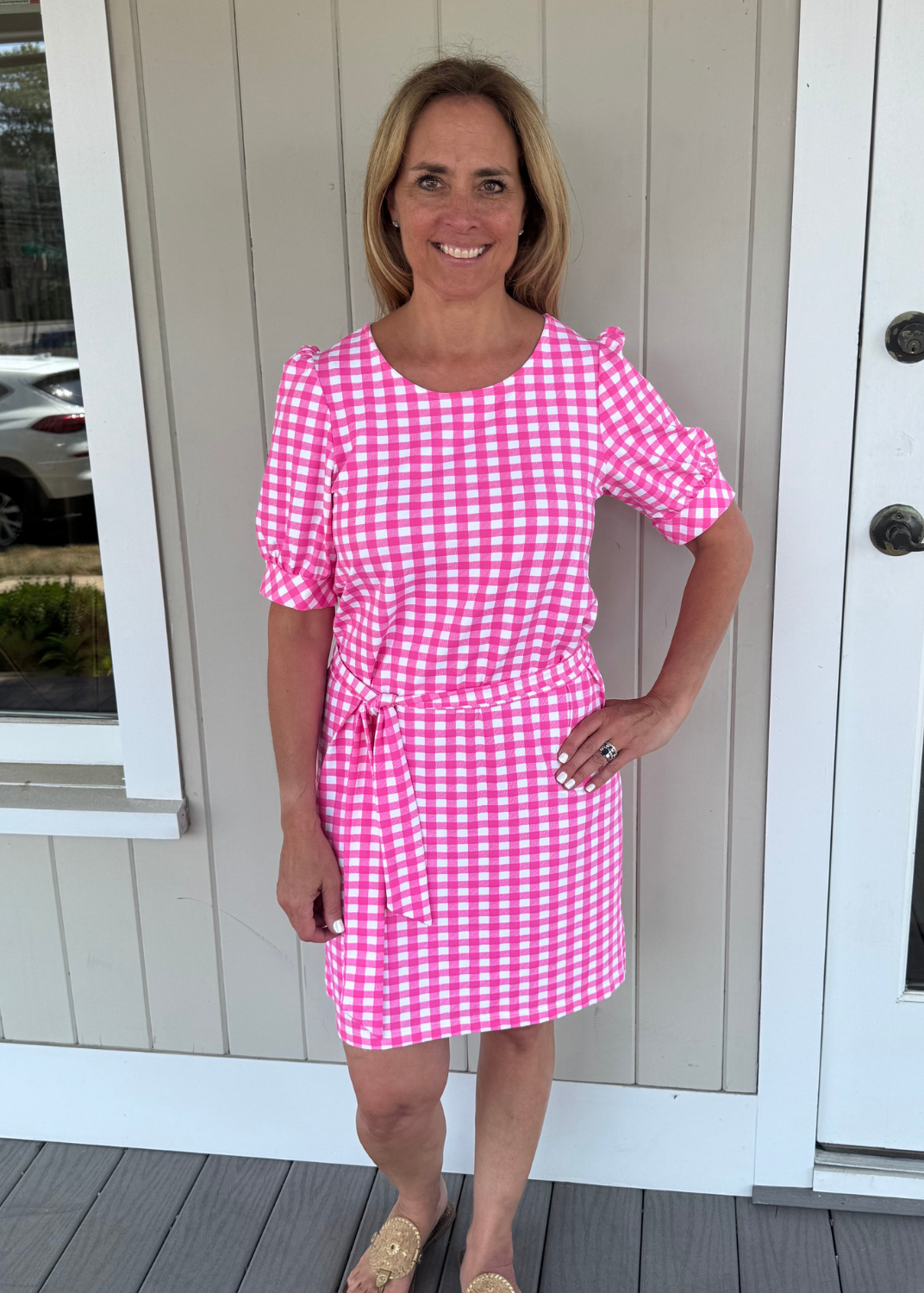 Madison Dress - Gingham Check Hot Pink/White - FINAL SALE