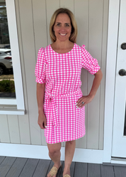 Madison Dress - Gingham Check Hot Pink/White - FINAL SALE