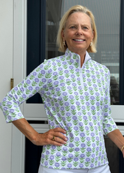Britt 3/4 Sleeve Top - Tiny Zinnias Lavender - FINAL SALE