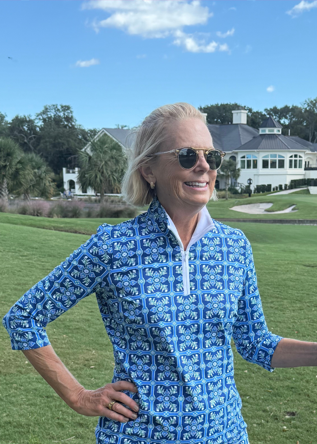 Britt 3/4 Sleeve Top - Tile Art Blue/Green