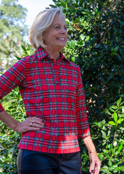 Polo 3/4 Sleeve Top - Red Plaid