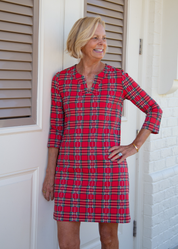 Lucille 3/4 Sleeve Dress - Red Plaid