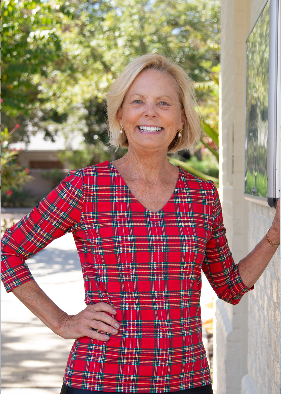 V-Crew Tee - Red Plaid