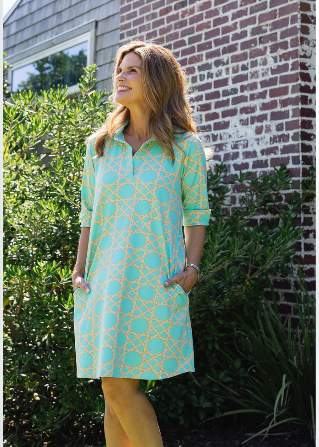 Polo 3/4 Sleeve Dress - Large Bamboo Green/Tan XS Polo 3/4 Sleeve Dress - Large Bamboo Green/Tan XS