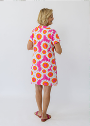 Lucille Short Sleeve Dress - Sunflowers Pink/Orange