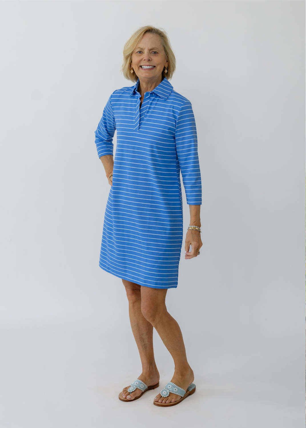 Polo 3/4 Sleeve Dress - Breton Stripe Marine Blue