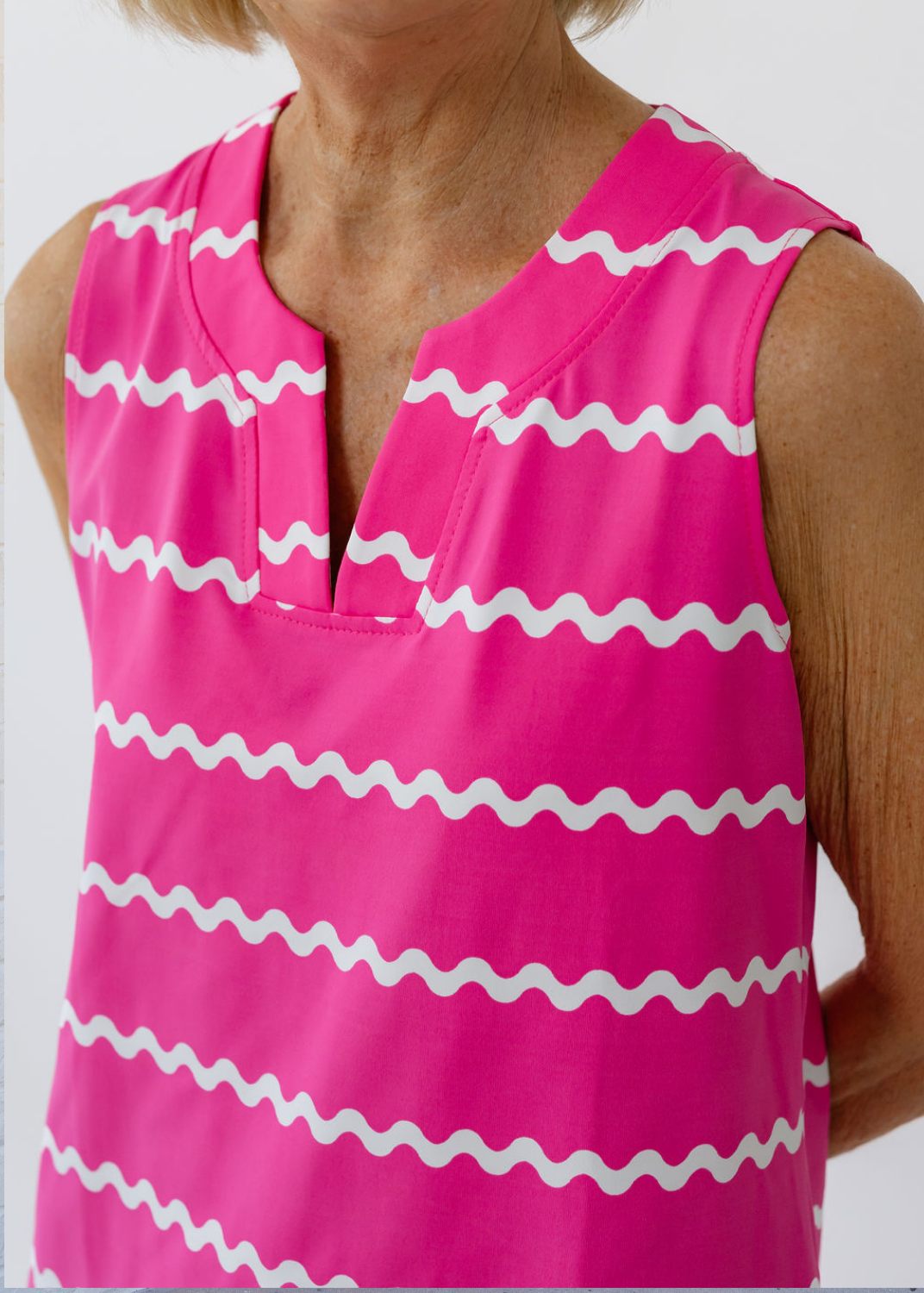 Lucille Sleeveless Dress - Ric Rac Stripe Pink/White