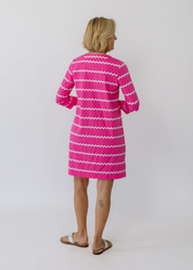 Lucille 3/4 Sleeve Dress - Ric Rac Stripe Pink/White