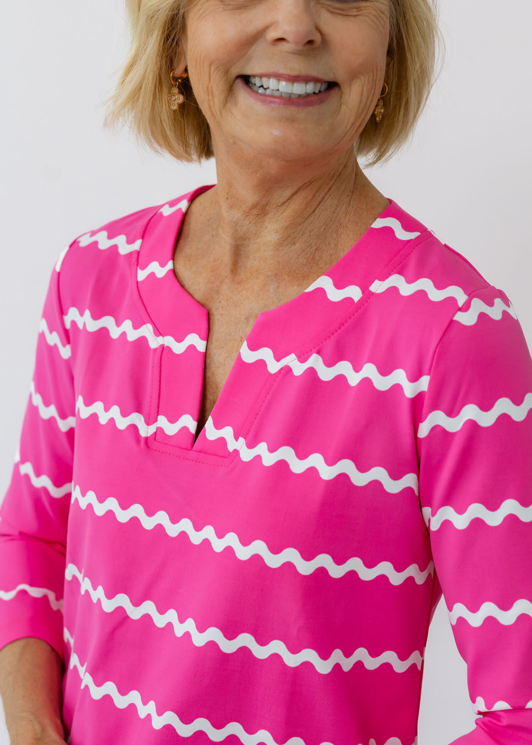 Lucille 3/4 Sleeve Dress - Ric Rac Stripe Pink/White