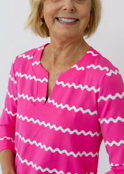 Lucille 3/4 Sleeve Dress - Ric Rac Stripe Pink/White