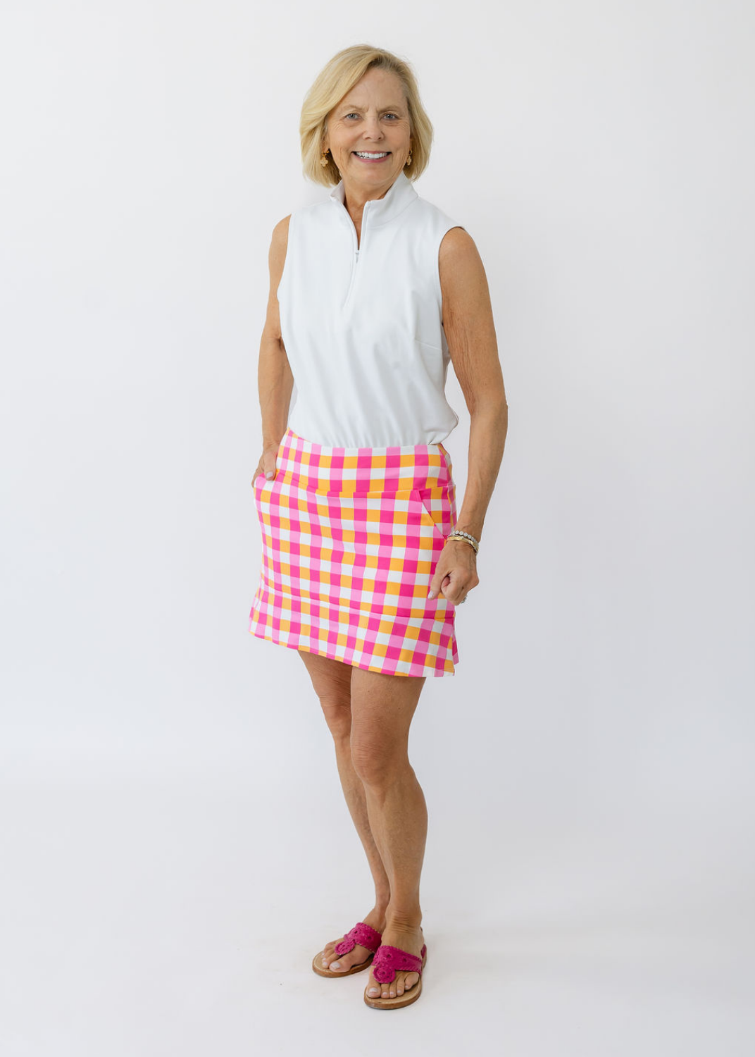Swing Skort 15" - Chatham Check Pink/Orange - FINAL SALE