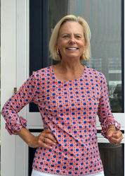 Caroline Top  - Boca Grande Cane Florida Orange/Blue - FINAL SALE