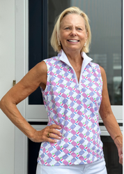 Britt Sleeveless Top - Let's Play Pickle Pink/Blue