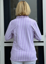 Bailey 3/4 Sleeve Top - Gingham Lavender/White
