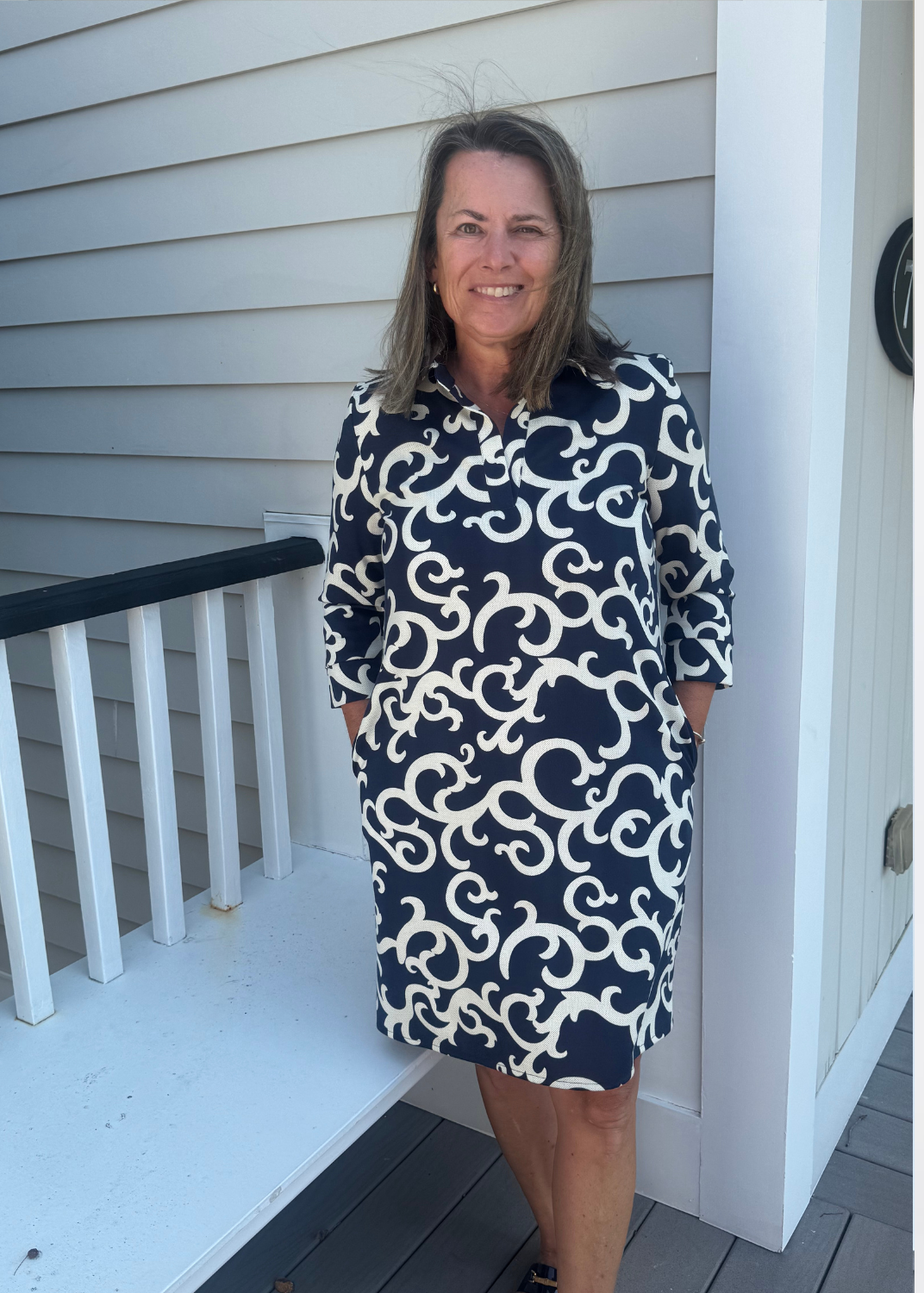 Julia Dress - Filigree Navy/Cream