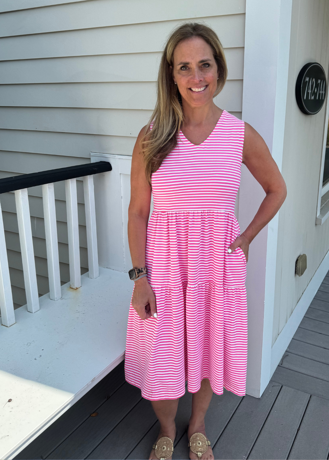 Emma Dress - Juicy Stripe Hot Pink/White