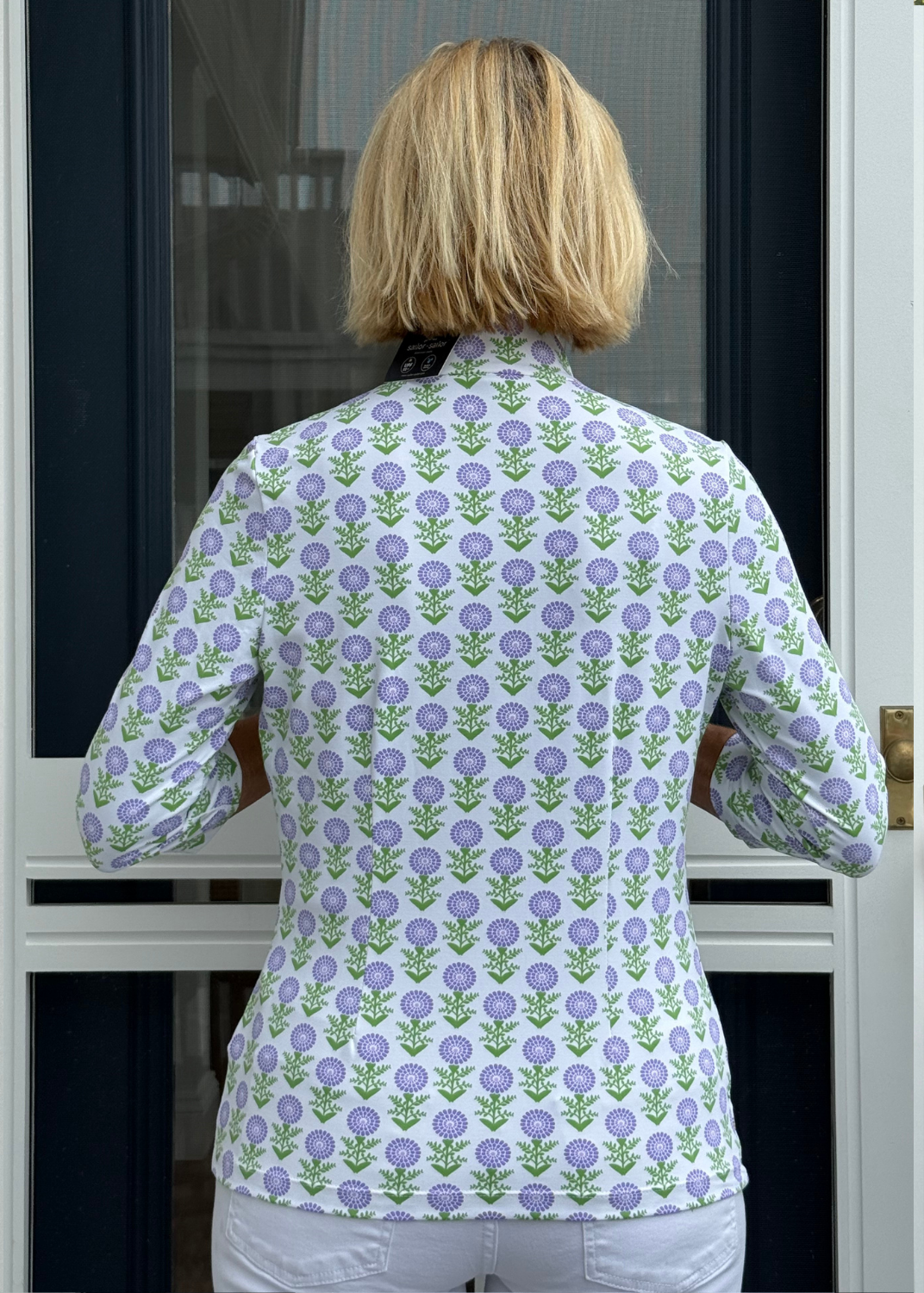 Britt 3/4 Sleeve Top - Tiny Zinnias Lavender - FINAL SALE