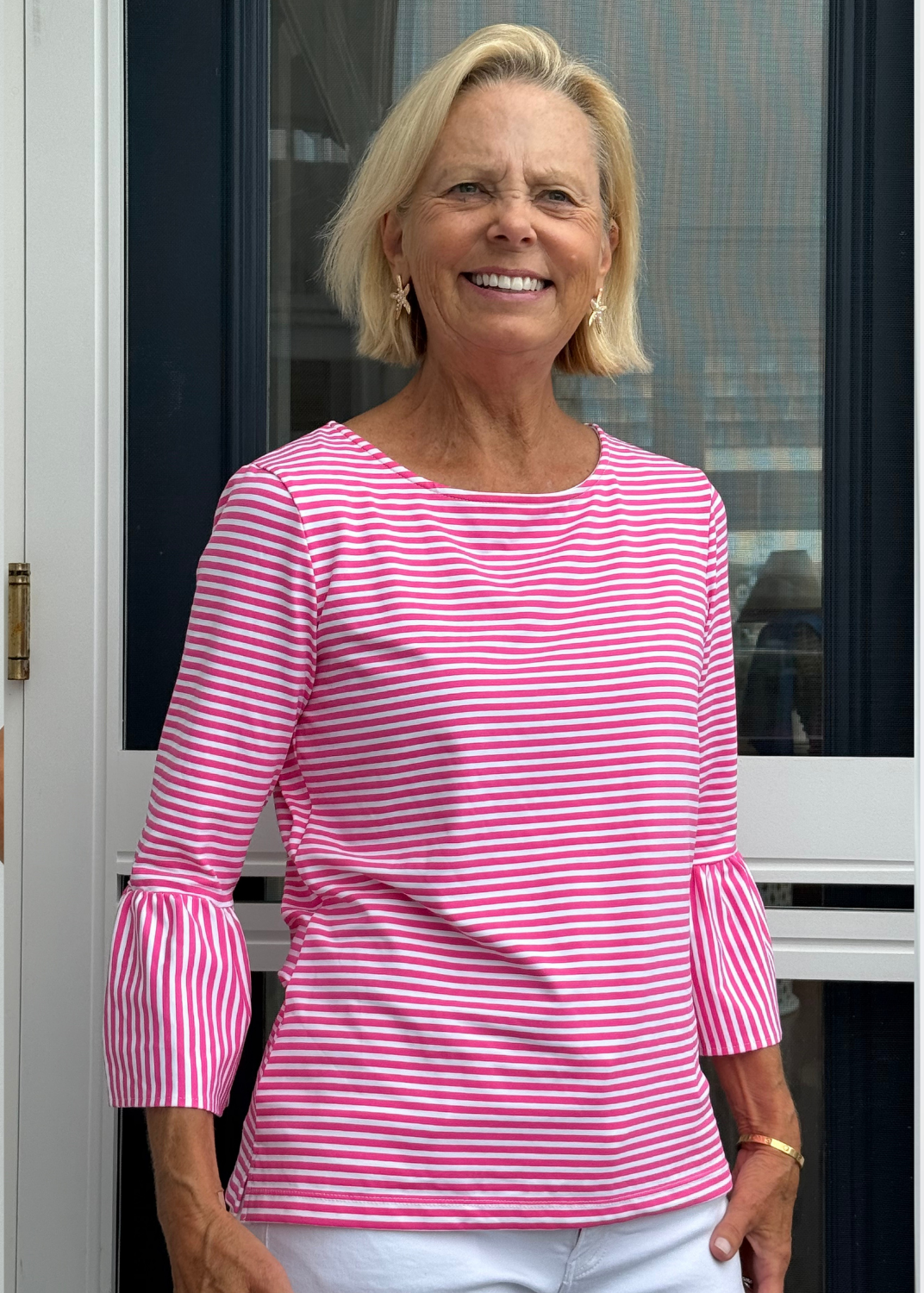 Haley Top  - Juicy Stripe Hot Pink/White