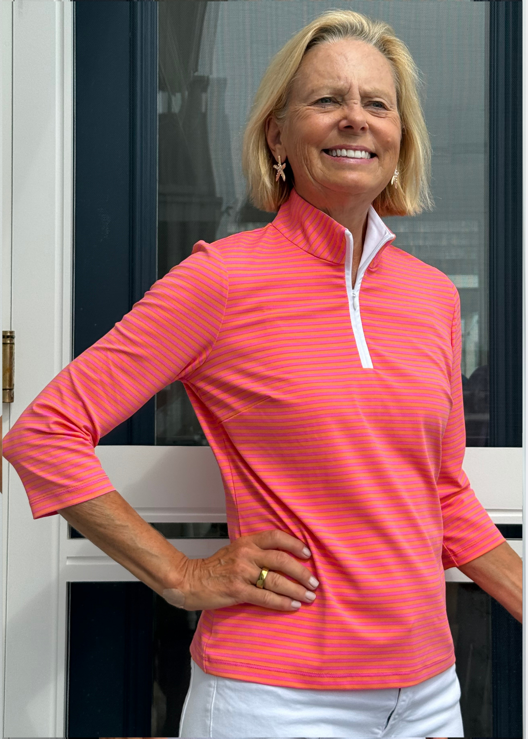 Britt 3/4 Sleeve Top - Juicy Stripe Pink/Orange