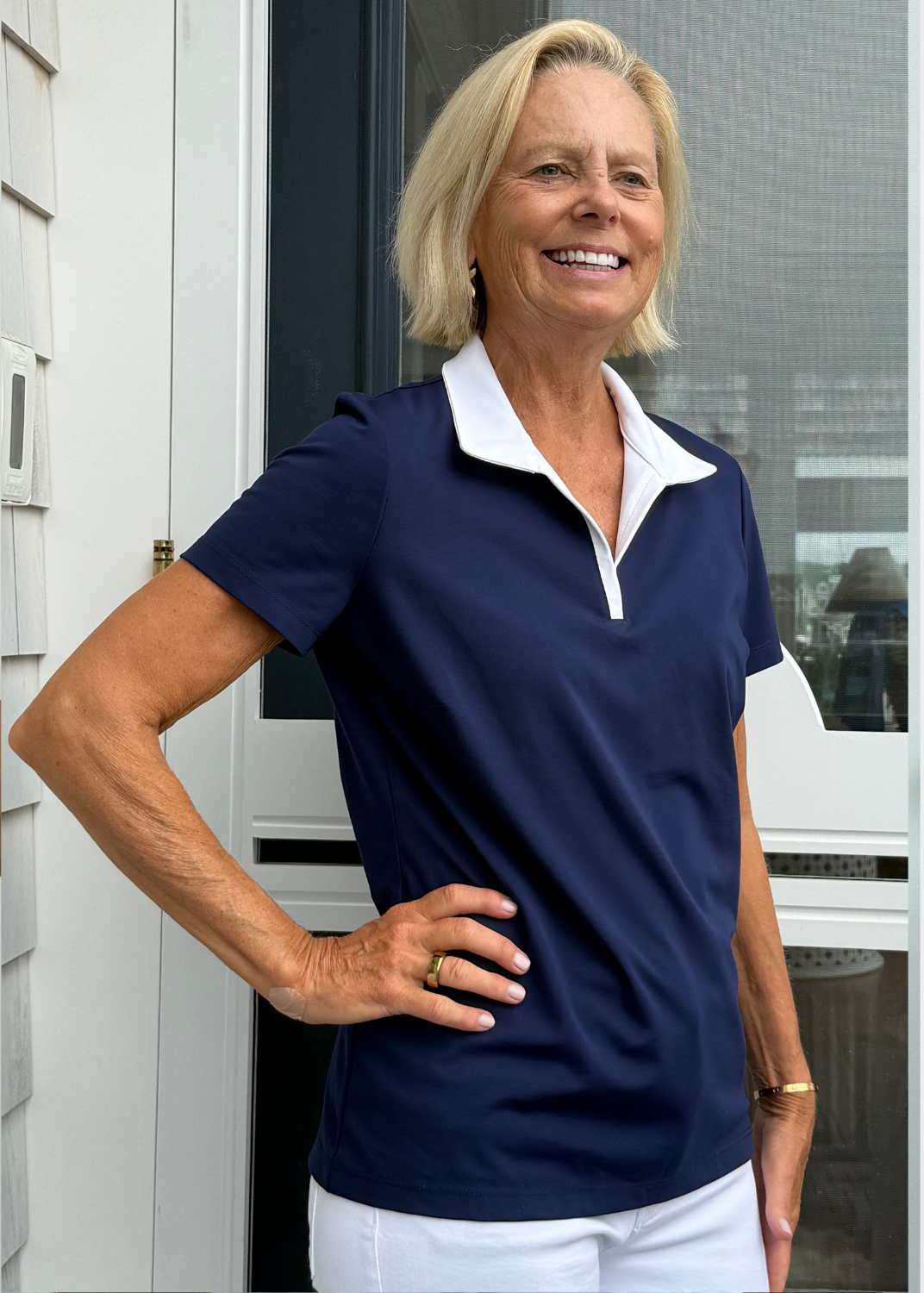 Leah Top - Solid Navy/White