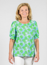 Madison Top- Small Palm Dance Blue/Green