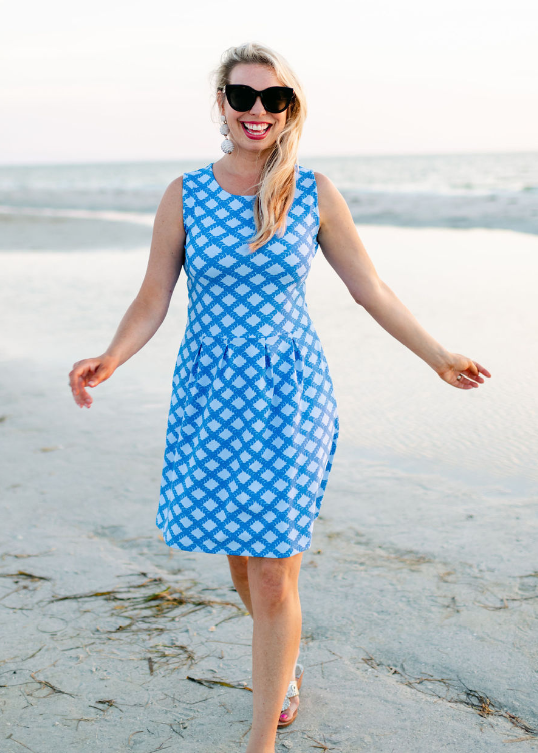 Boardwalk Dress - Blue Leaf Trellis