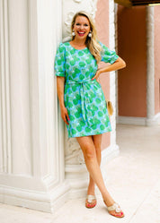 Madison Dress- Small Palm Dance Blue/Green