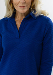 Polo 3/4 Sleeve Dress - Royal Quilted Knit