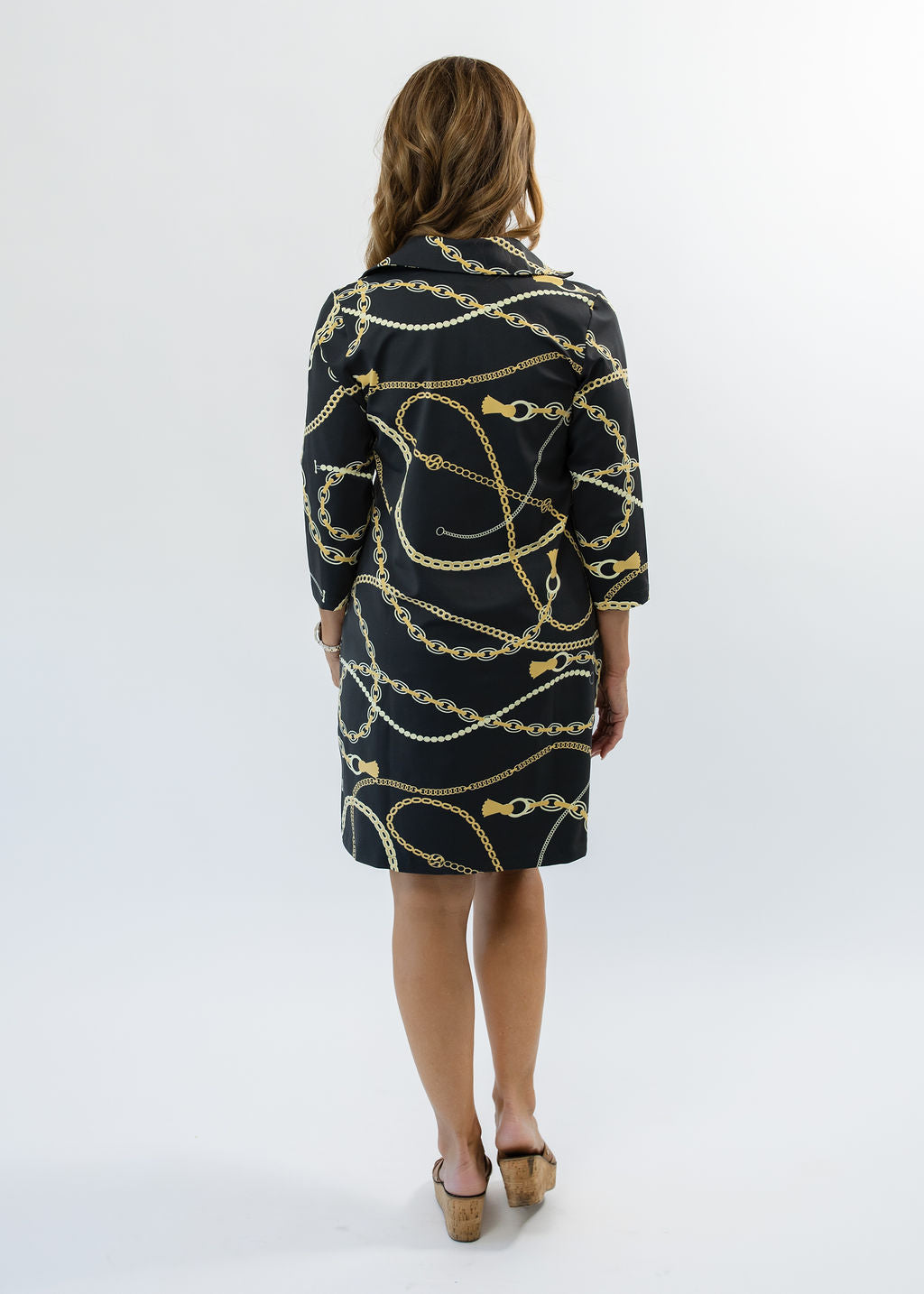 Polo 3/4 Sleeve Dress - An Evening Out Black/Tan FINAL SALE M Polo 3/4 Sleeve Dress - An Evening Out Black/Tan FINAL SALE M