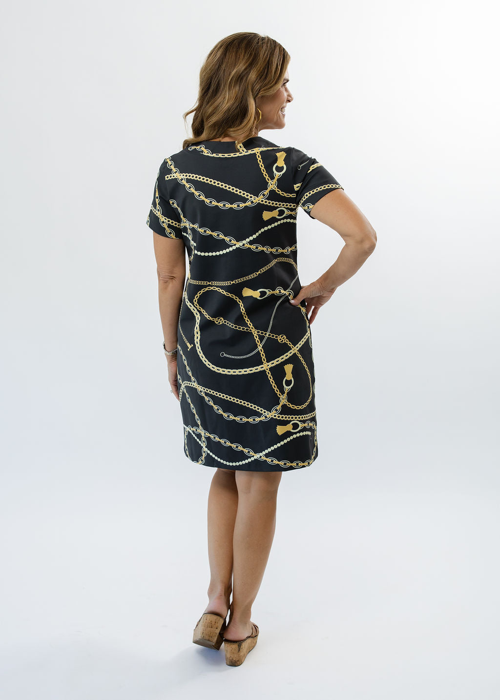 Lucille Short Sleeve Dress - An Evening Out Black/Tan