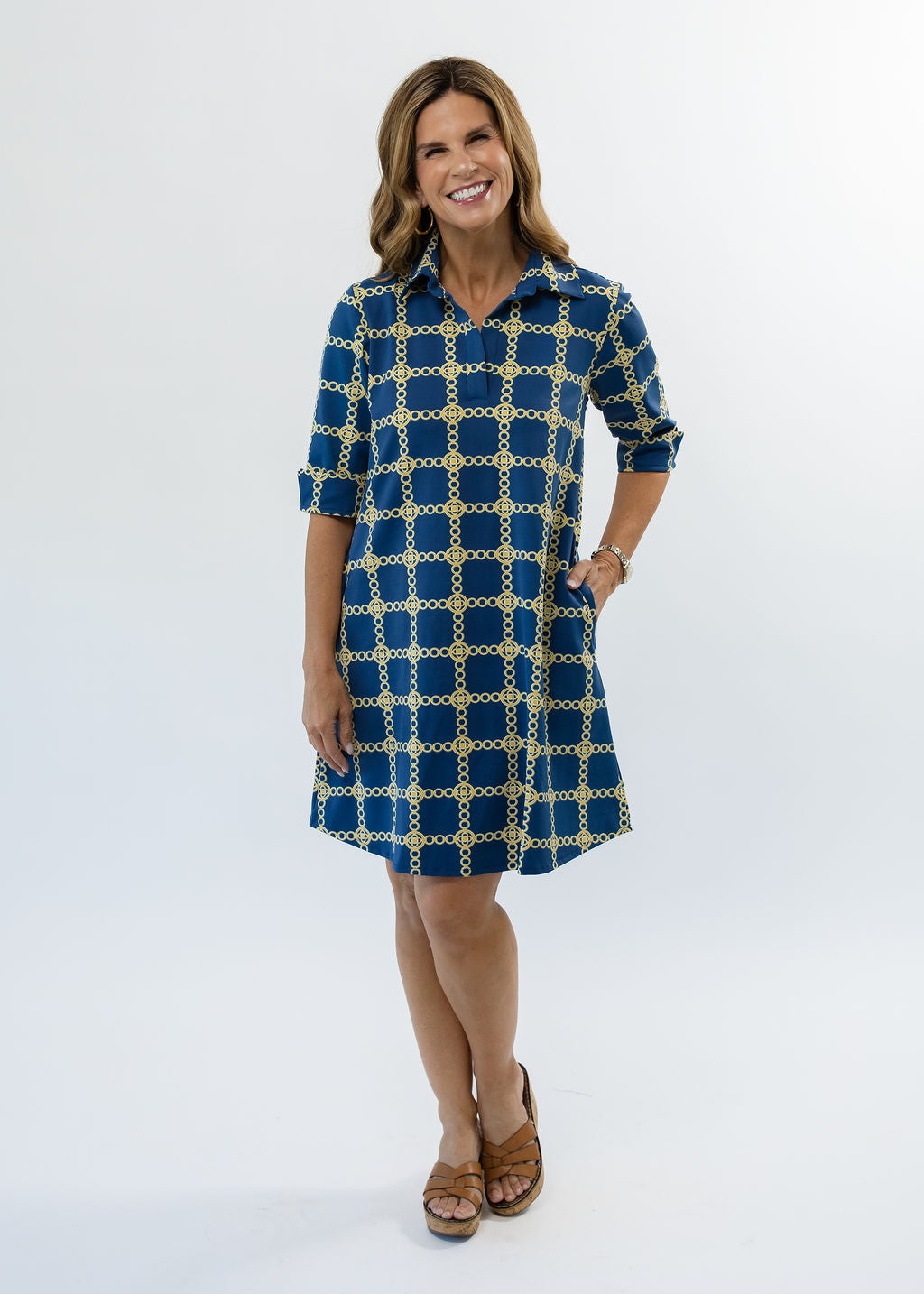 Lizzie Dress - Medallion Chain Blue/Tan