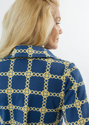 Polo 3/4 Sleeve Dress - Medallion Chain Blue/Tan