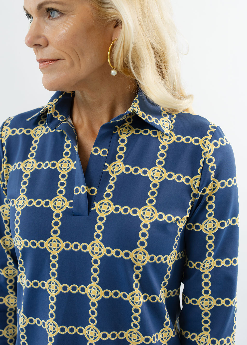 Polo 3/4 Sleeve Dress - Medallion Chain Blue/Tan