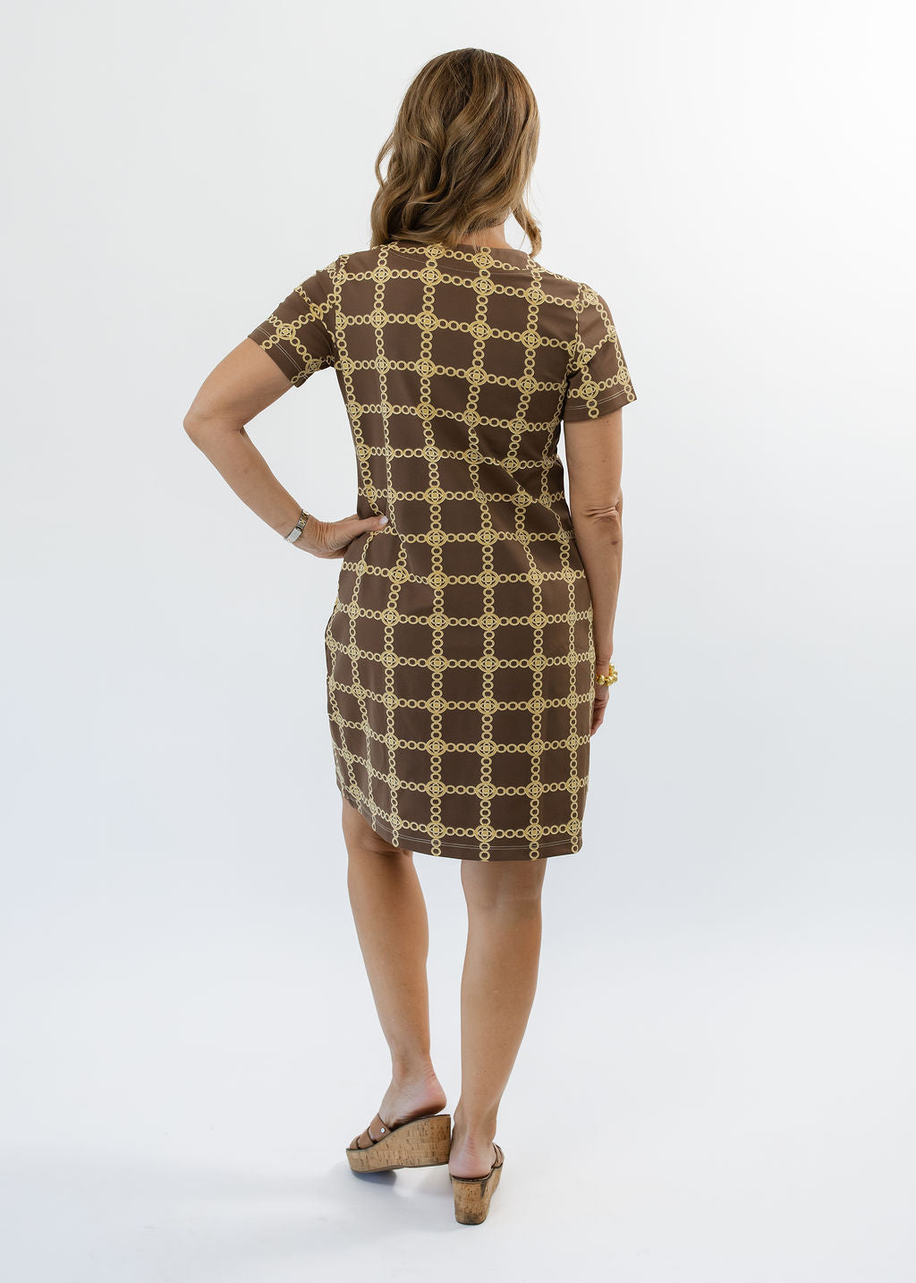 Lucille Short Sleeve Dress - Medallion Chain Chocolate/Tan - FINAL SALE